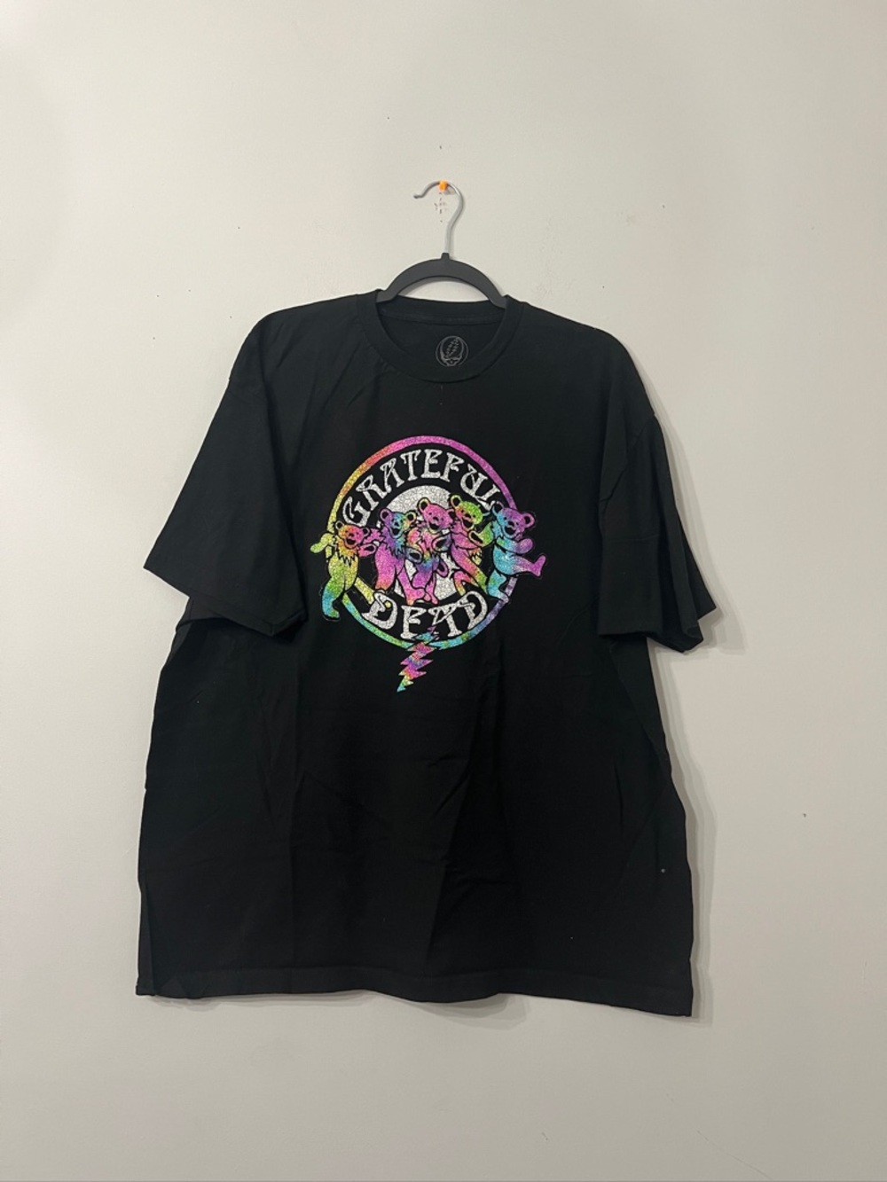 Grateful Dead Black Tee with Rainbow Dancing Bears Graphic